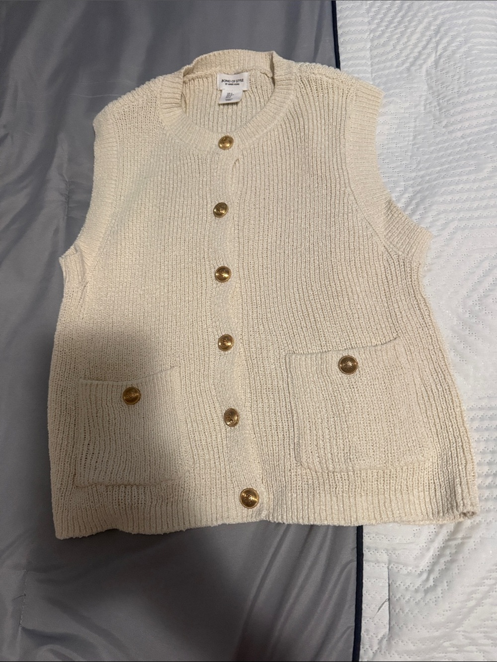 Cream Knit Button-Front Sleeveless Sweater Vest